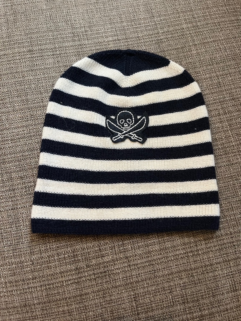 Crewcuts J.Crew Kids Black White Striped Skull Crossbones Pirate Beanie Size L/X